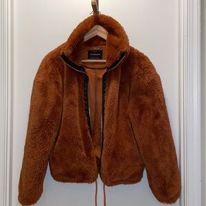 Lucky Brand faux fur zip up jacket. Rust orange color. Size XS - runs large